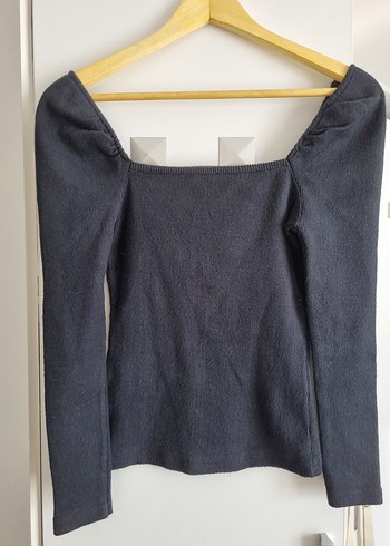 Antrasit Kare Yaka Balon Kol Bluz  Pamuklu, Esnek (S/M) - Görsel 2