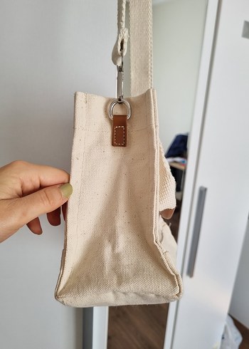 Krem Kanvas Çapraz Çanta  %100 Pamuk, Minimal Tasarım - Görsel 3