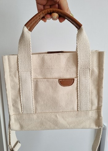 Krem Kanvas Çapraz Çanta  %100 Pamuk, Minimal Tasarım - Görsel 4