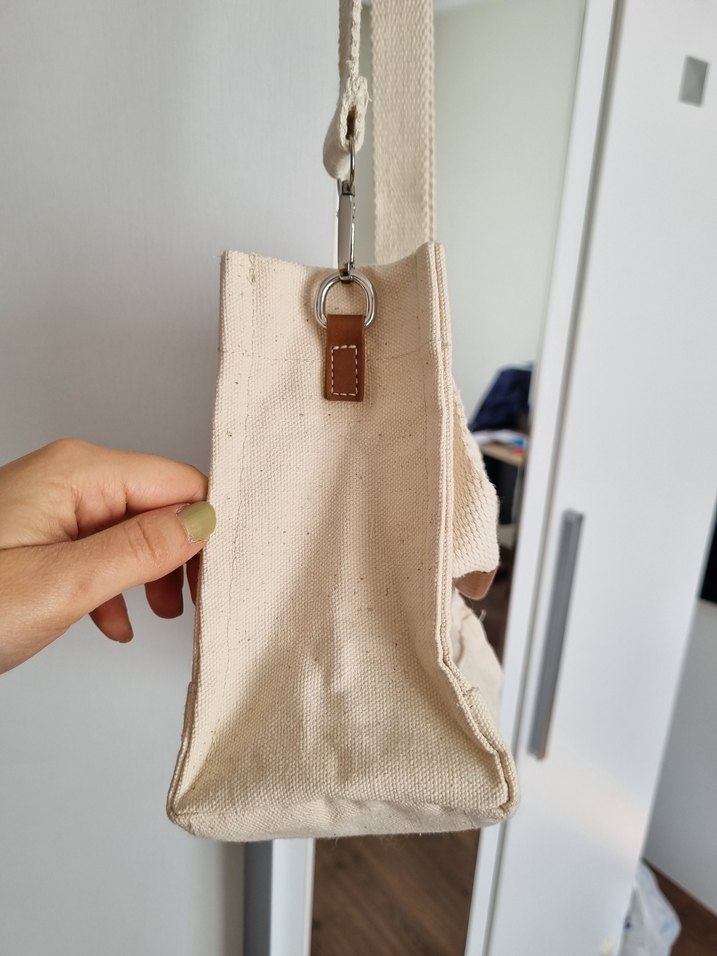 Krem Kanvas Çapraz Çanta  %100 Pamuk, Minimal Tasarım - Görsel 3