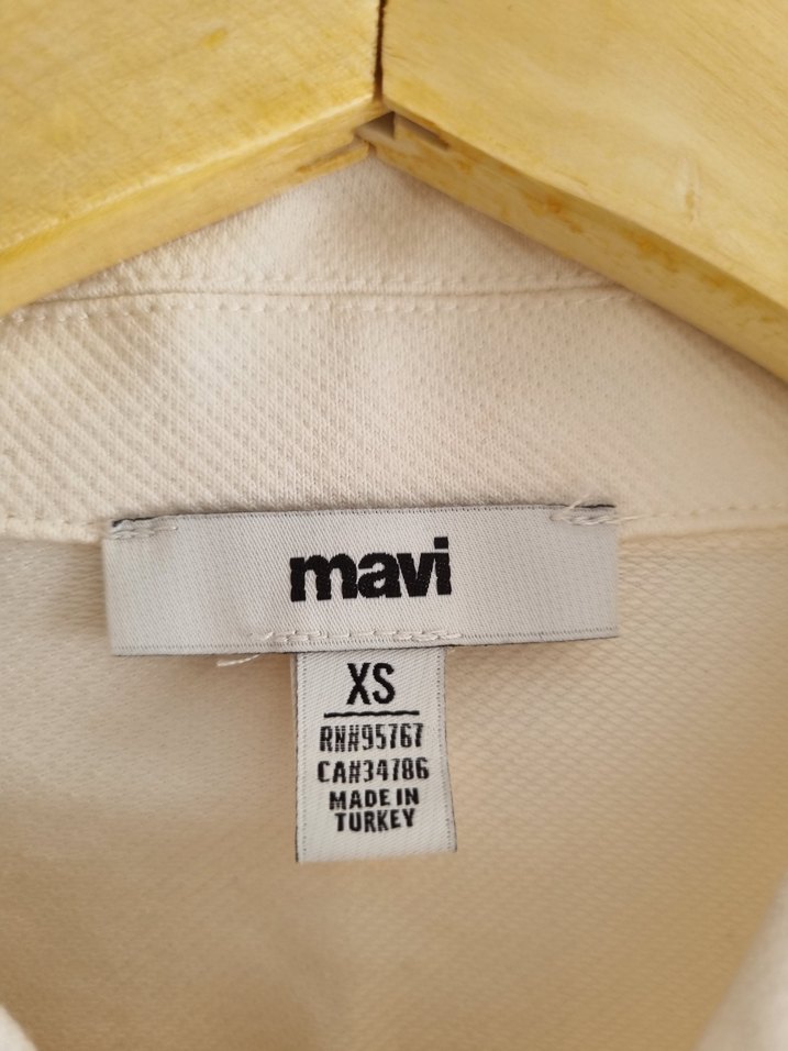 Mavi Ekru Polo Yaka Crop Tişört  Pamuklu, Lastik Bel (XS) - Görsel 3