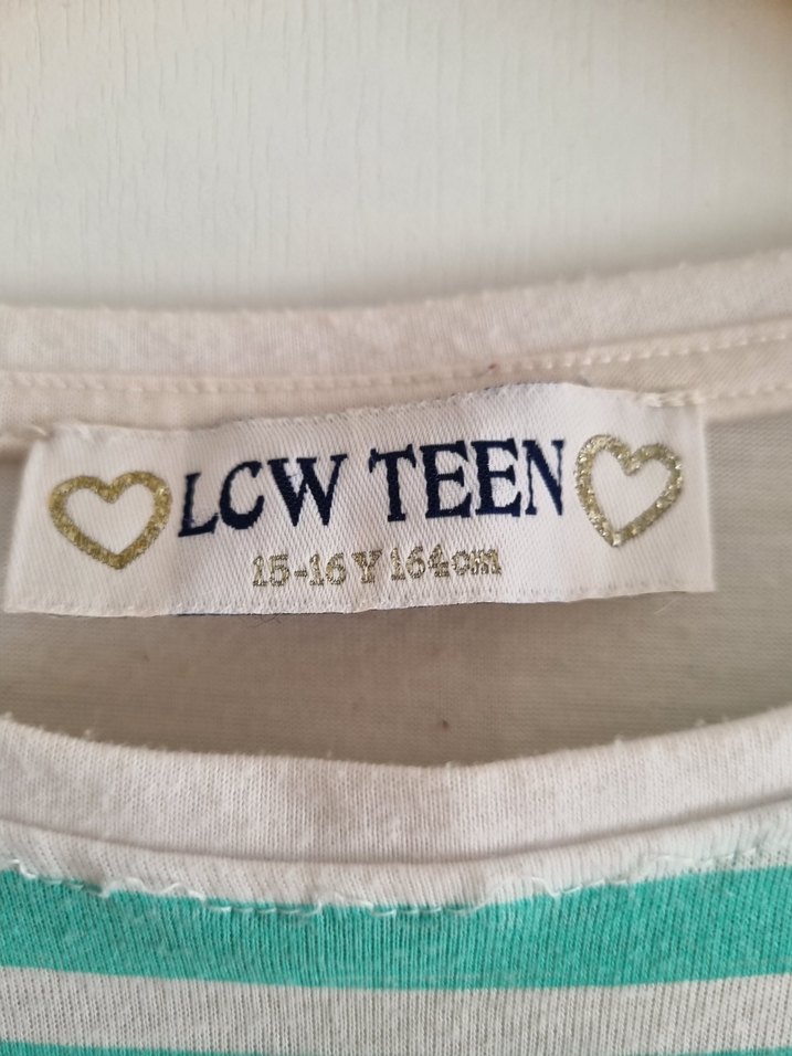 LC Waikiki Teen Çizgili Tişört  Nakış & Taş Detaylı, 1516 Yaş - Görsel 3