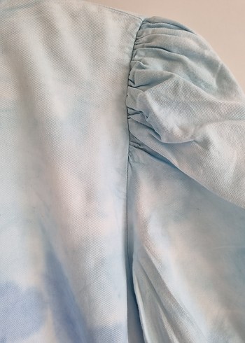 Mavi Batik Desenli Bluz  Balon Kol, %50 Pamuk %50 Viskon (M) - Görsel 3