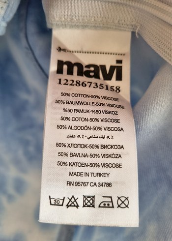 Mavi Batik Desenli Bluz  Balon Kol, %50 Pamuk %50 Viskon (M) - Görsel 5