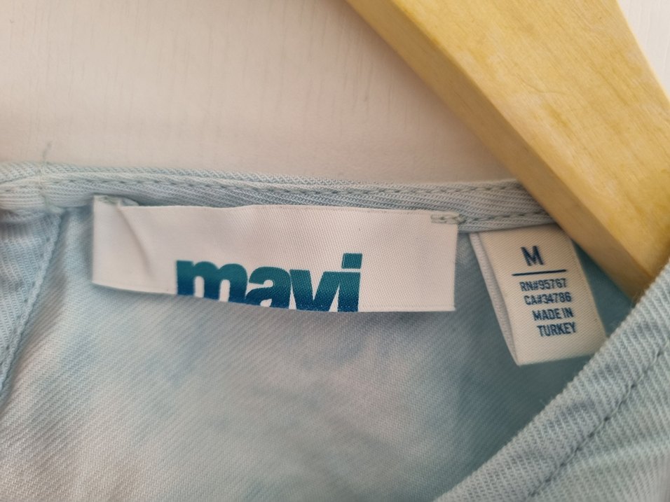 Mavi Batik Desenli Bluz  Balon Kol, %50 Pamuk %50 Viskon (M) - Görsel 4