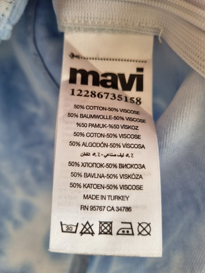 Mavi Batik Desenli Bluz  Balon Kol, %50 Pamuk %50 Viskon (M) - Görsel 5