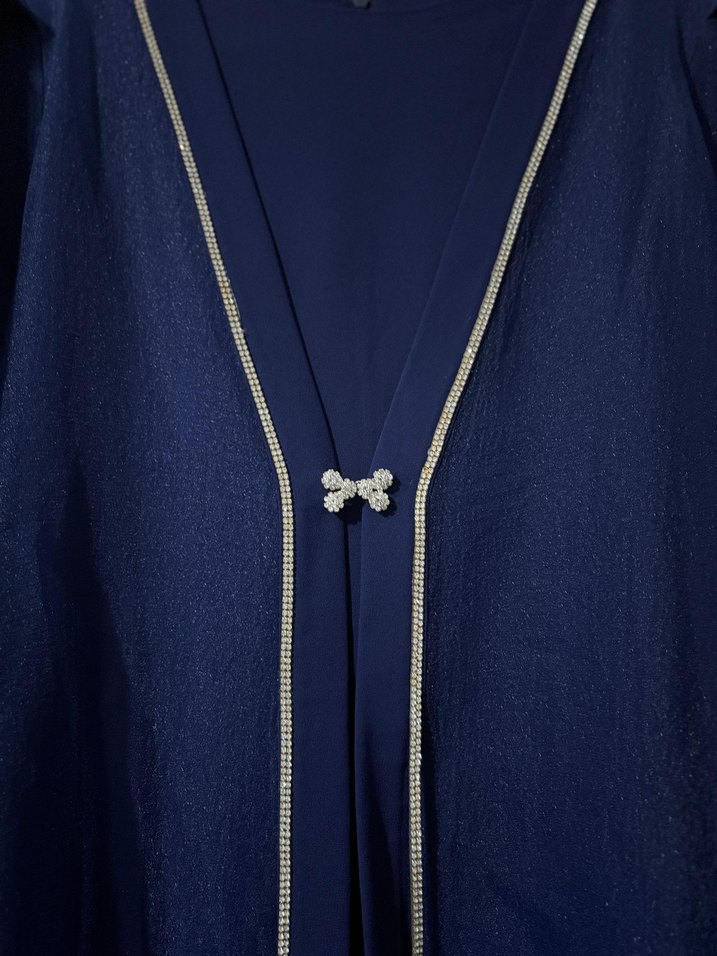 Parlak Lacivert Uzun Kollu Kadın Elbise - Görsel 3