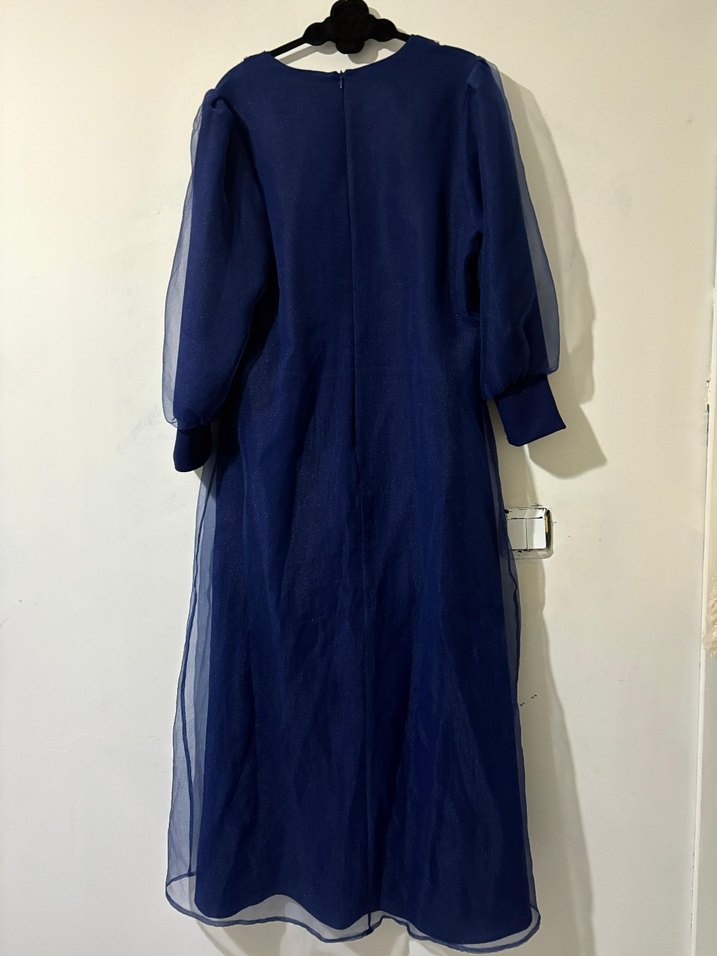 Parlak Lacivert Uzun Kollu Kadın Elbise - Görsel 2