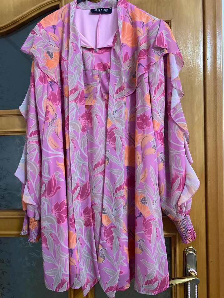 Pembe Drapeli Bohem Uzun Bluzu - Görsel 2