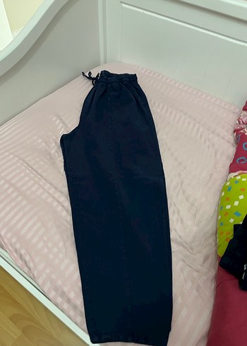 Lacivert Kemerli Kadın Keten Pantolon - Görsel 2