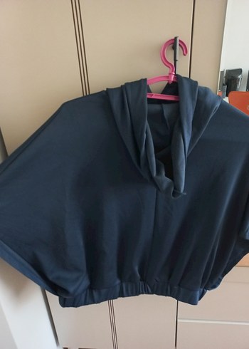 xl Beden Kadın Koyu Mavi Kapüşonlu Salaş Sweatshirt