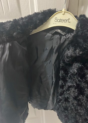 Siyah Kadın Kürk Detaylı Midi Ceket - Görsel 2