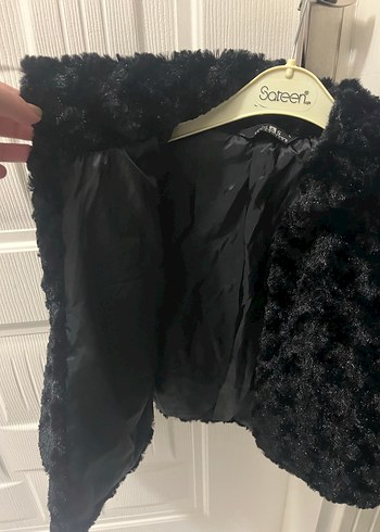 Siyah Kadın Kürk Detaylı Midi Ceket - Görsel 3