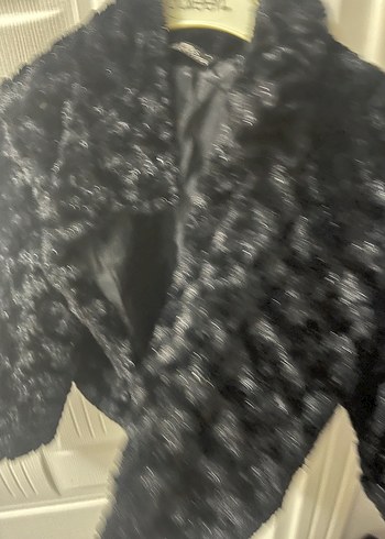 Siyah Kadın Kürk Detaylı Midi Ceket - Görsel 4