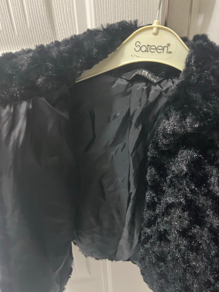 Siyah Kadın Kürk Detaylı Midi Ceket - Görsel 2