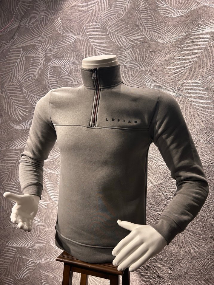 Lufian Fermuarlı Yarım Boğazlı 3 iplik pamuklu Erkek Sweatshirt - Görsel 2