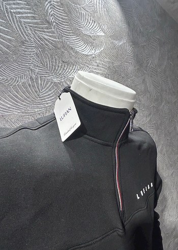 Lufian Erkek Siyah Yarım Fermuarlı Üç İplik Pamuklu Sweatshirt. - Görsel 3