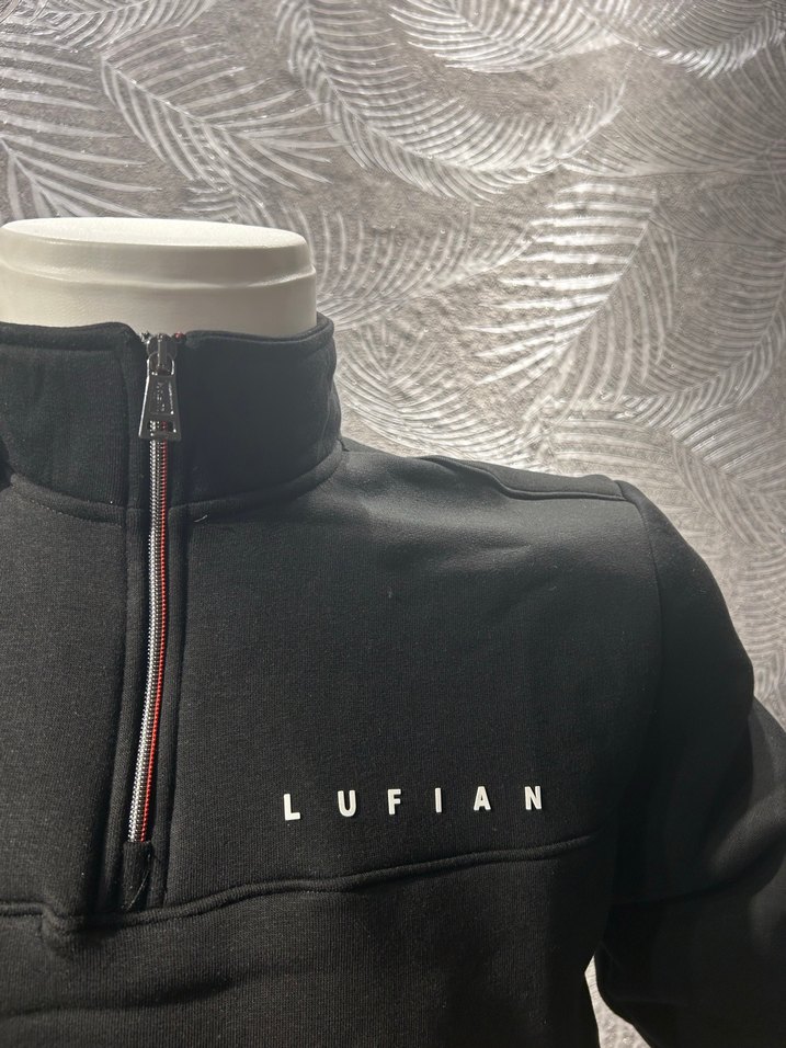 Lufian Erkek Siyah Yarım Fermuarlı Üç İplik Pamuklu Sweatshirt. - Görsel 4