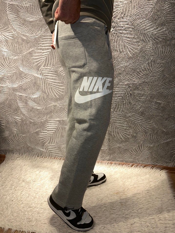 Gri Nike 3 iplik içi pamuklu paçadan ayarlamalı eşofman - Görsel 2