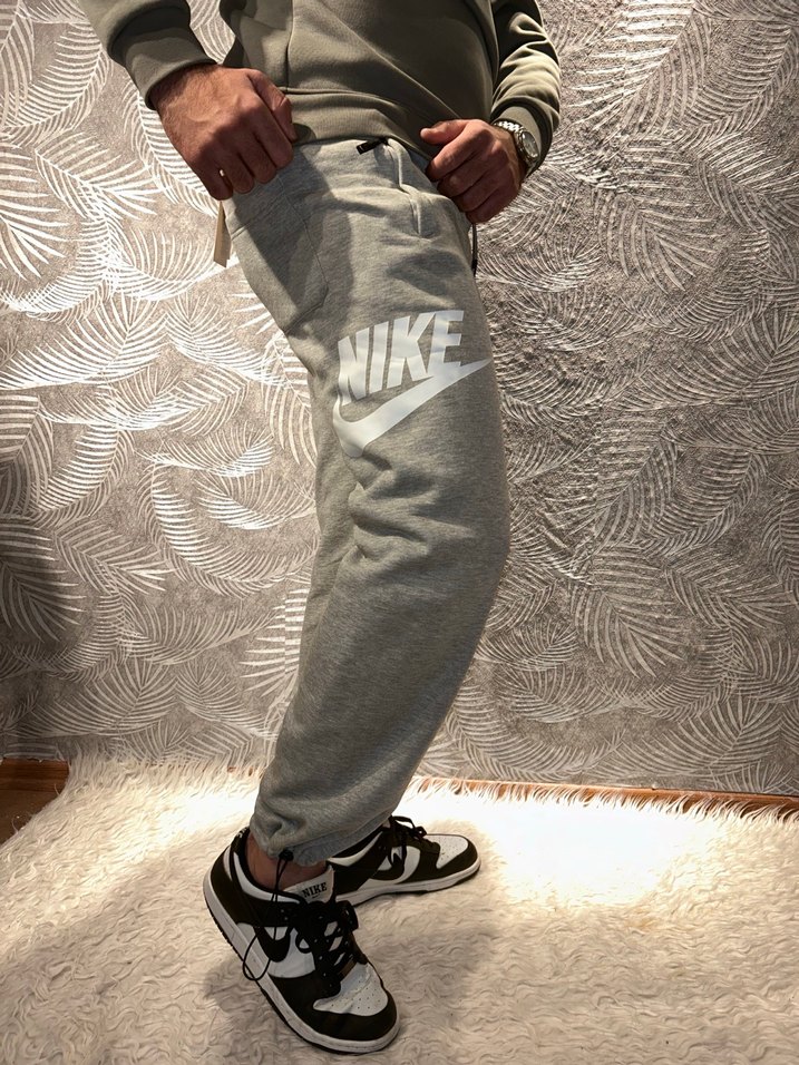 Gri Nike 3 iplik içi pamuklu paçadan ayarlamalı eşofman - Görsel 3