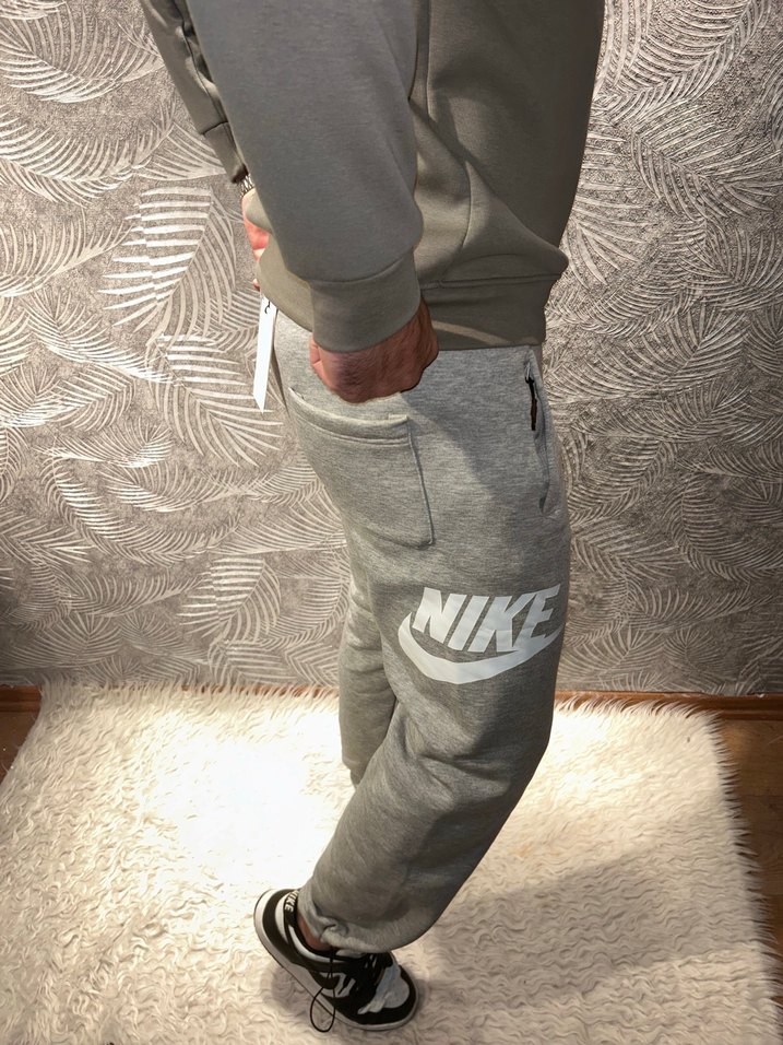 Gri Nike 3 iplik içi pamuklu paçadan ayarlamalı eşofman - Görsel 5