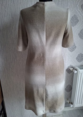 Bej Gri Bağlama Desenli Triko Midi Elbise - Görsel 2