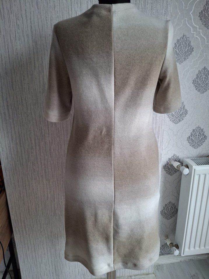 Bej Gri Bağlama Desenli Triko Midi Elbise - Görsel 2