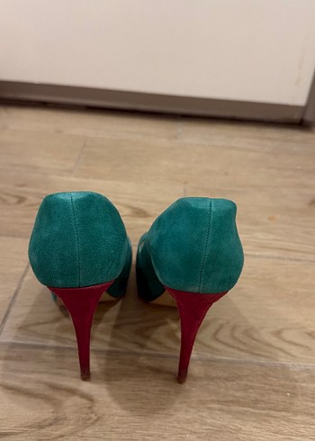 Turkuaz Süet Dolgu Topuklu Kadın Stiletto - Görsel 2