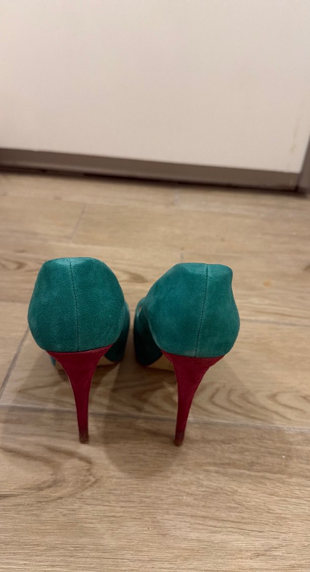 Turkuaz Süet Dolgu Topuklu Kadın Stiletto - Görsel 2