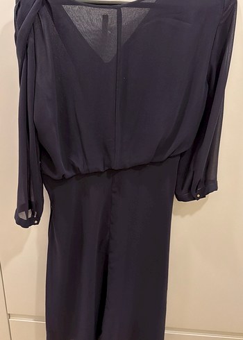 Düğmeli Lacivert Uzun Kollu Kadın Elbise - Görsel 4