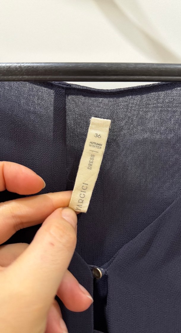 Düğmeli Lacivert Uzun Kollu Kadın Elbise - Görsel 2