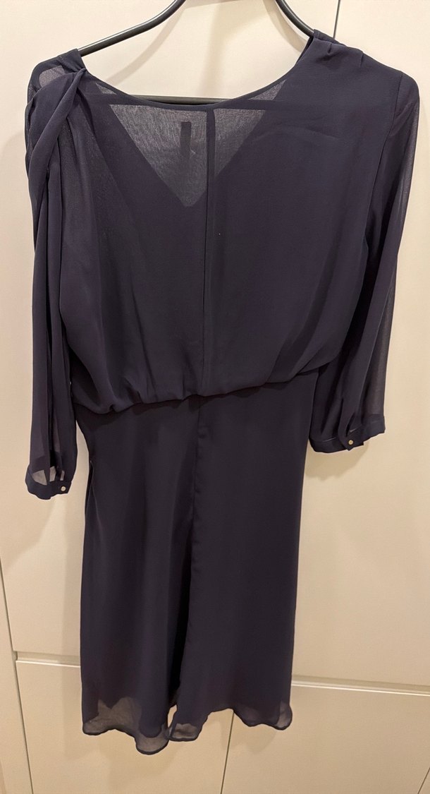 Düğmeli Lacivert Uzun Kollu Kadın Elbise - Görsel 4