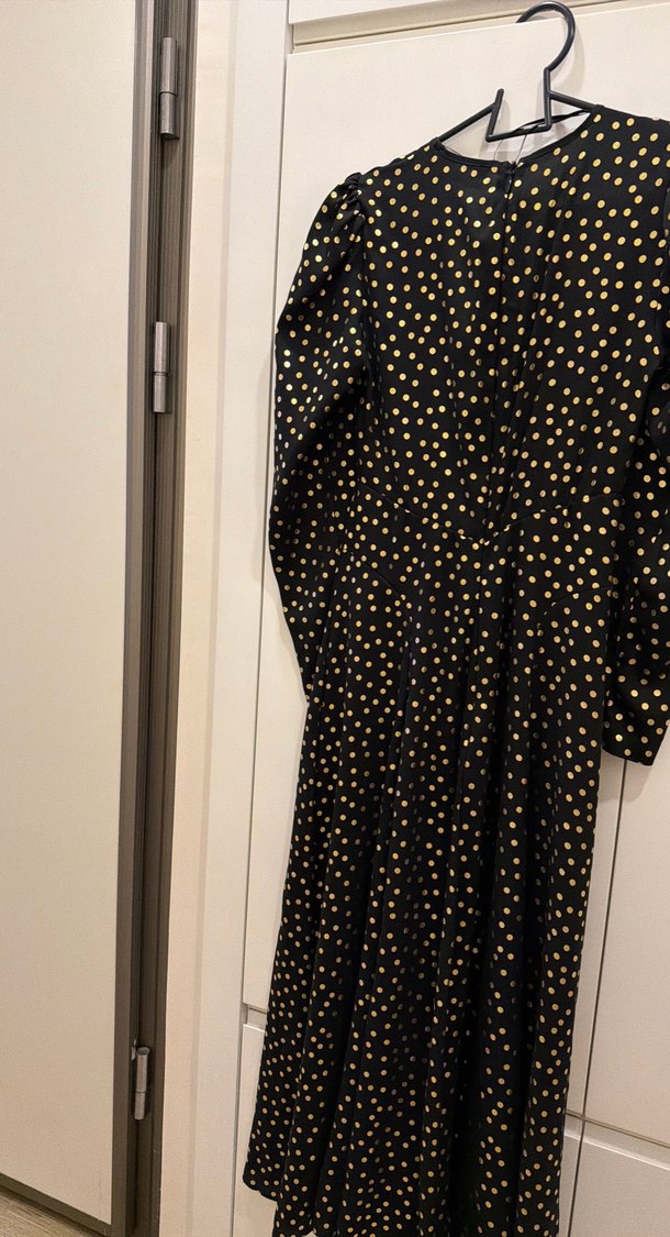 Uzun Kollu Puantiyeli Kadın Elbise - Görsel 4