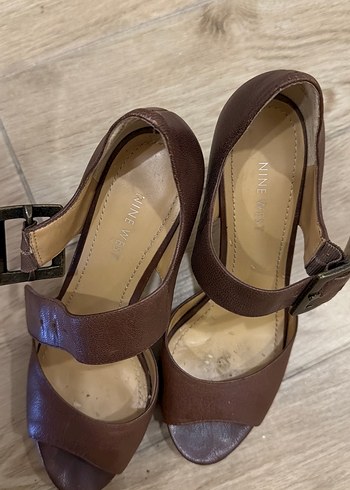 Kahverengi Deri Platform Topuklu Kadın Sandalet - Görsel 3