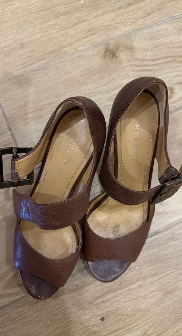 Kahverengi Deri Platform Topuklu Kadın Sandalet - Görsel 3