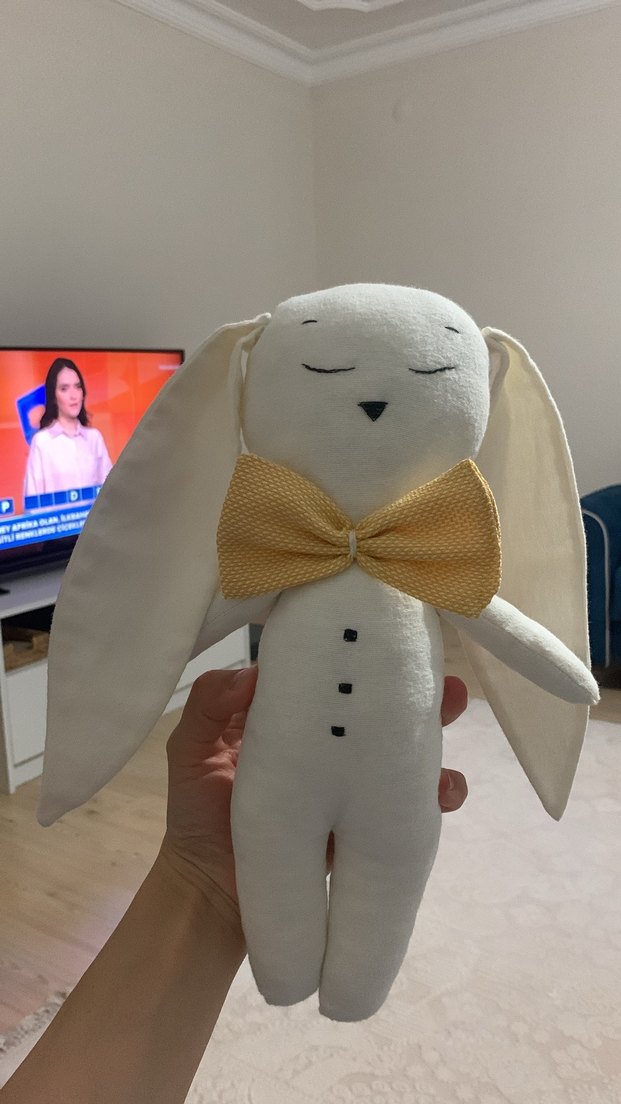 Pastel Renkli Beyaz Tavşan Oyuncak Bebek/ Uyku Arkadaşı - Görsel 4