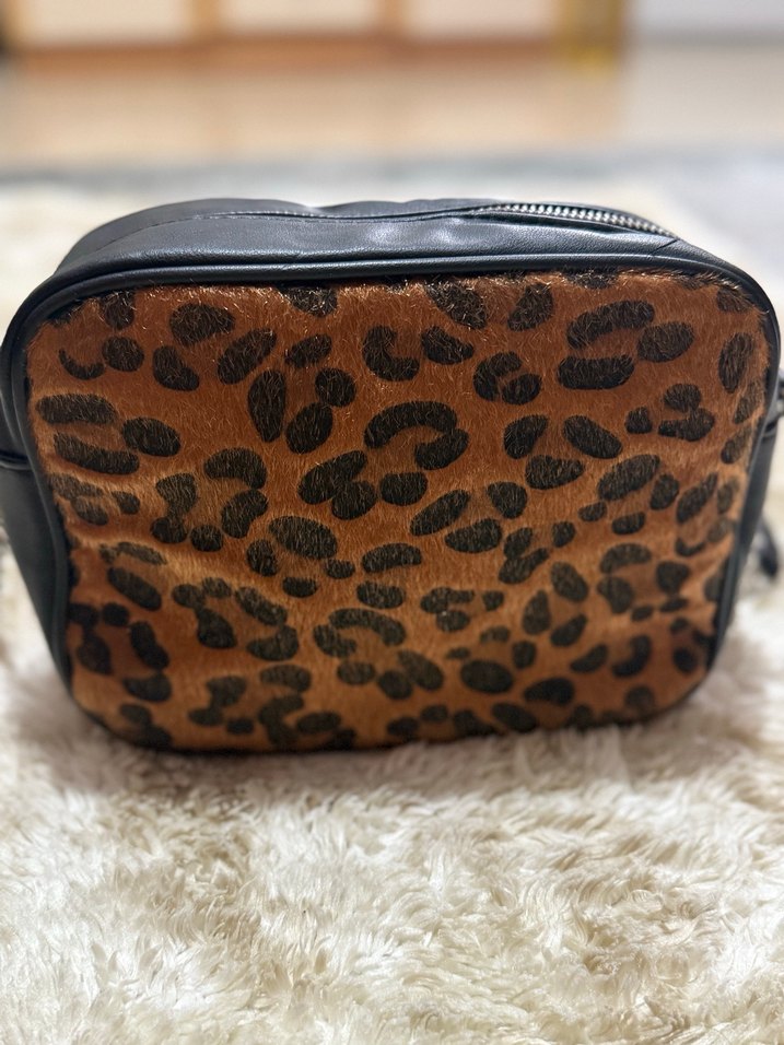Kahverengi Leopar Desenli Kürklü Deri Çanta - Görsel 2