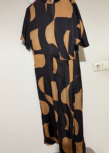 Kahverengi Zebra Desenli Uzun Elbise - Görsel 3