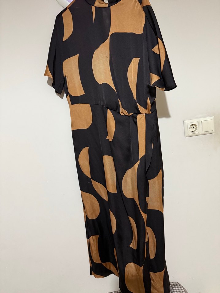 Kahverengi Zebra Desenli Uzun Elbise - Görsel 3