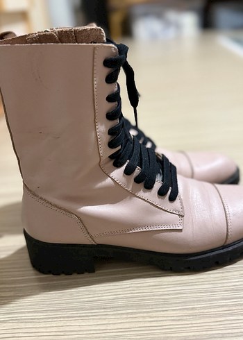 Pembe Süet Bağcıklı Blok Topuklu Bot - Görsel 2