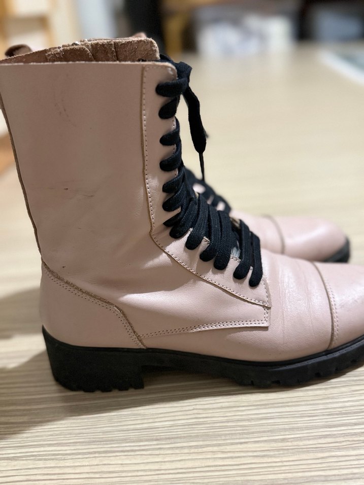 Pembe Süet Bağcıklı Blok Topuklu Bot - Görsel 2