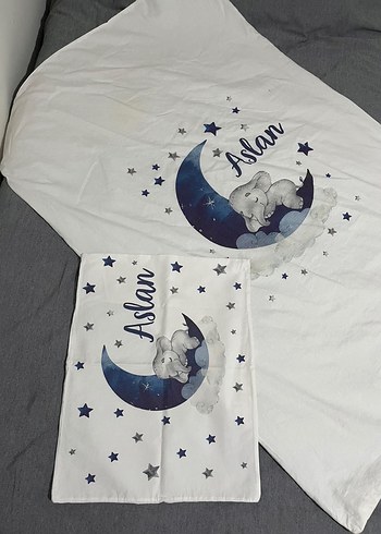 Aslan Baskılı Beyaz Bebek Battaniyesi ve Yastık Seti - Görsel 2