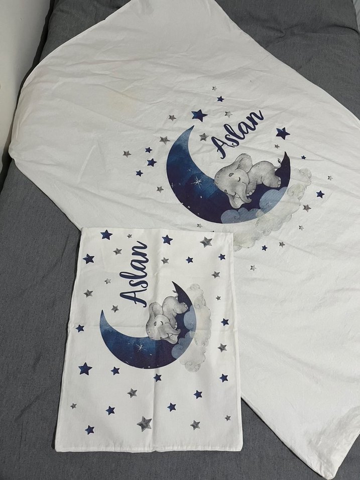 Aslan Baskılı Beyaz Bebek Battaniyesi ve Yastık Seti - Görsel 2