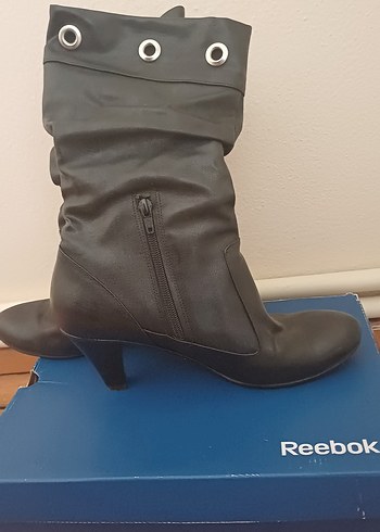 Reebok Siyah Deri Yüksek Topuklu Diz Boyu Bot - Görsel 3
