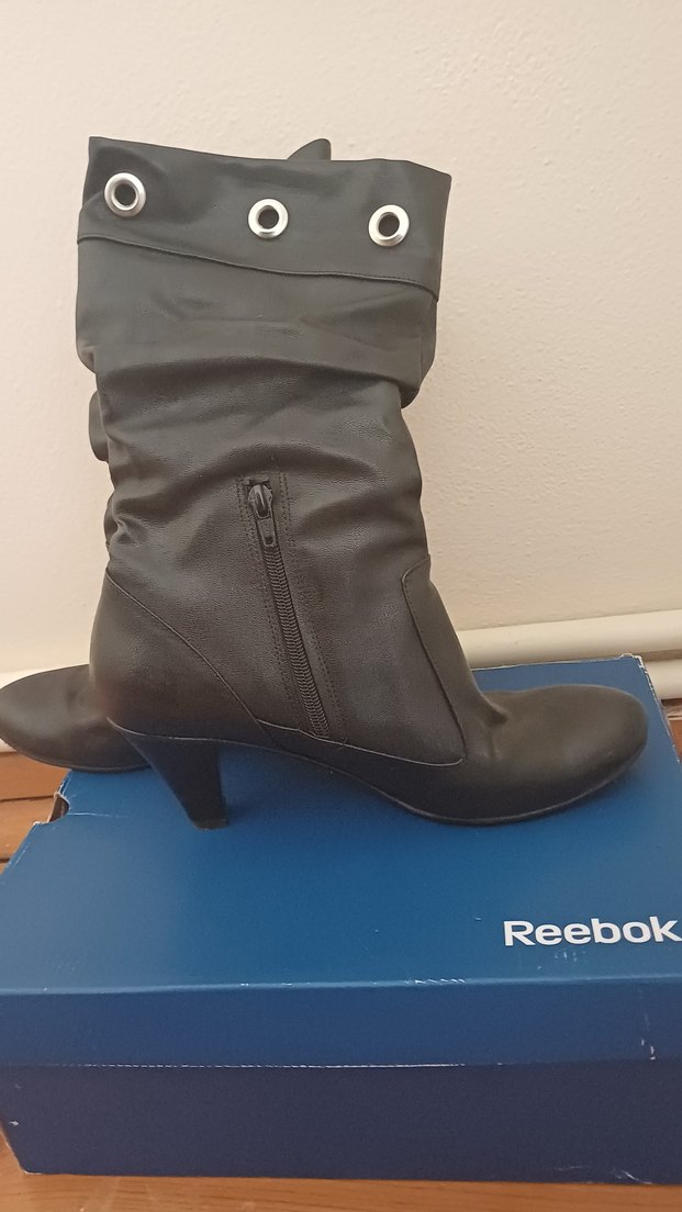 Reebok Siyah Deri Yüksek Topuklu Diz Boyu Bot - Görsel 3