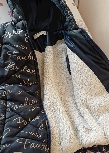 Kız Çocuk Kapüşonlu Fermuarlı Baskılı Mont - Görsel 2