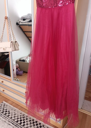 Pul Detaylı Uzun Bordo Abiye Elbise - Görsel 3