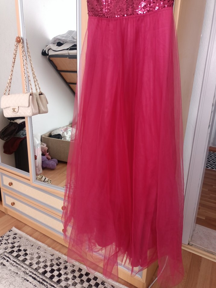 Pul Detaylı Uzun Bordo Abiye Elbise - Görsel 3