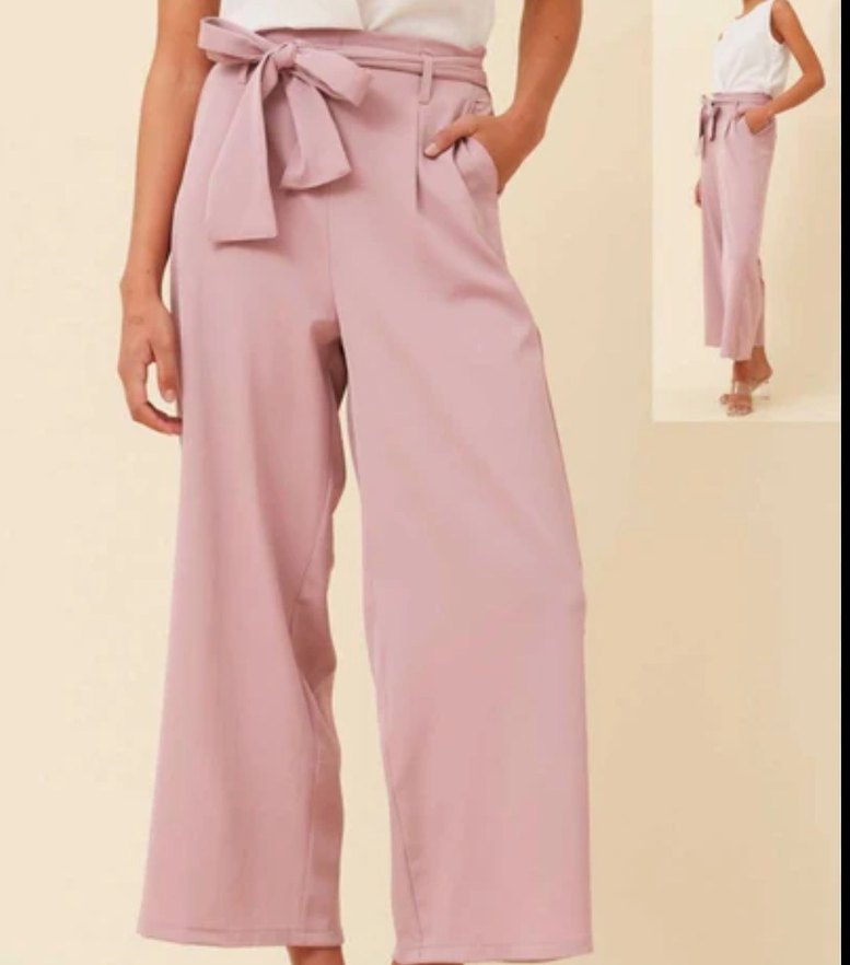 Pembe Midi Kemerli Kadın Kumaş Pantolon - Görsel 2