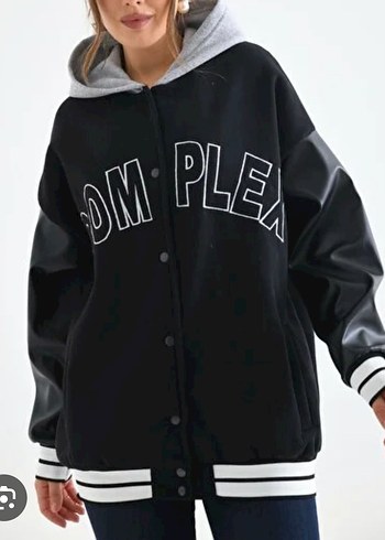 Unisex Complex Naskışlı Kol Detay Kapüşonlu Kolej Ceket -siyah - Görsel 2